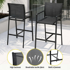 Gardeon 7PCS Outdoor Bar Set Stools Dining Chairs Table Patio Steel Bistro Set Black