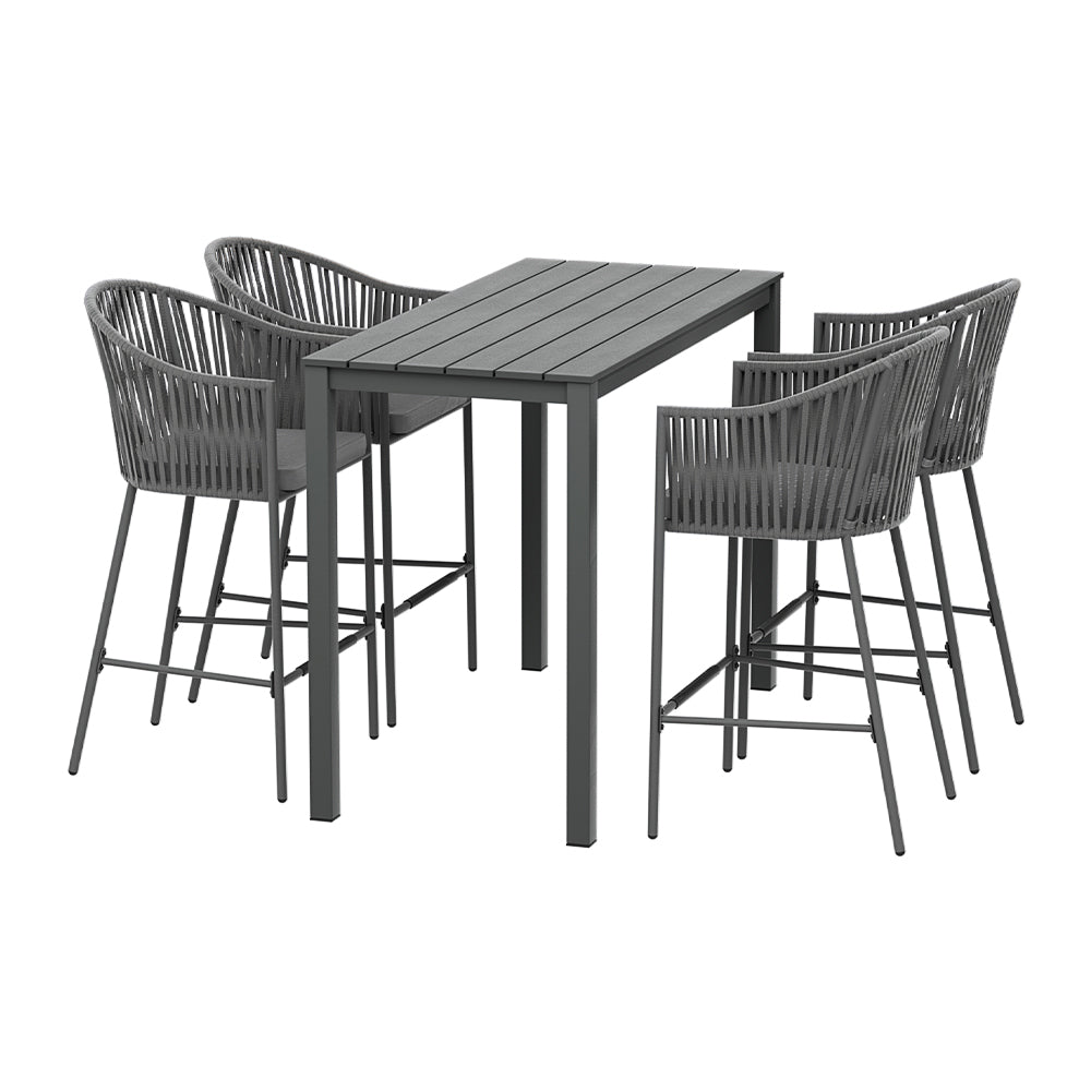 Outdoor Bar Set | 5-Piece | Dining Table with Rope Chairs | Patio Bistro Set