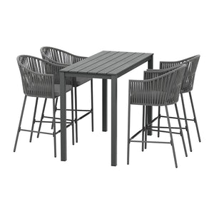 Outdoor Bar Set | 5-Piece | Dining Table with Rope Chairs | Patio Bistro Set
