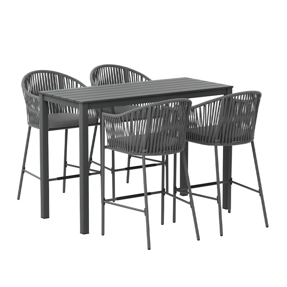Outdoor Bar Set | 5-Piece | Dining Table with Rope Chairs | Patio Bistro Set