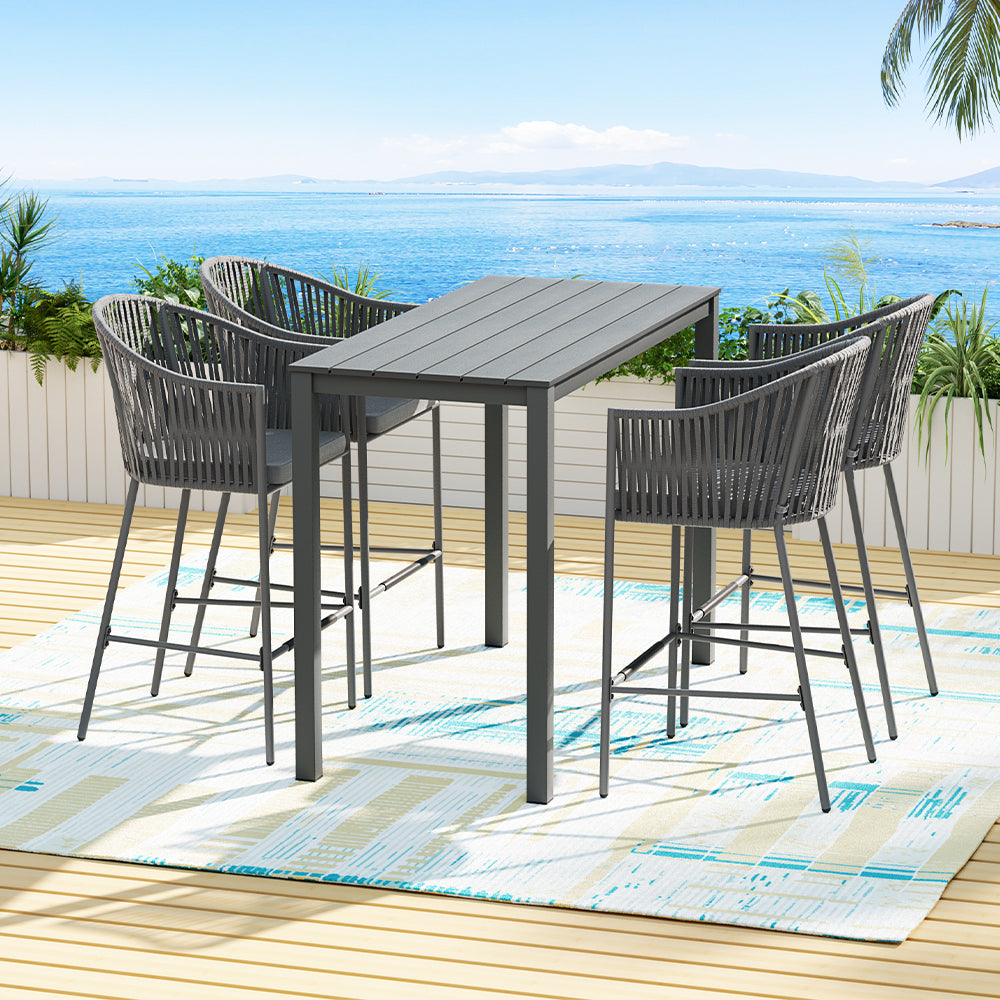 Outdoor Bar Set | 5-Piece | Dining Table with Rope Chairs | Patio Bistro Set