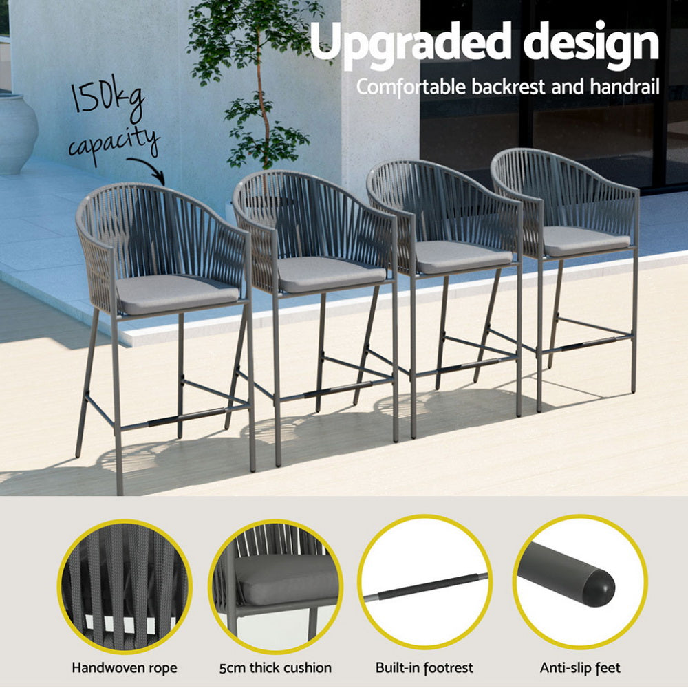 Outdoor Bar Set | 5-Piece | Dining Table with Rope Chairs | Patio Bistro Set