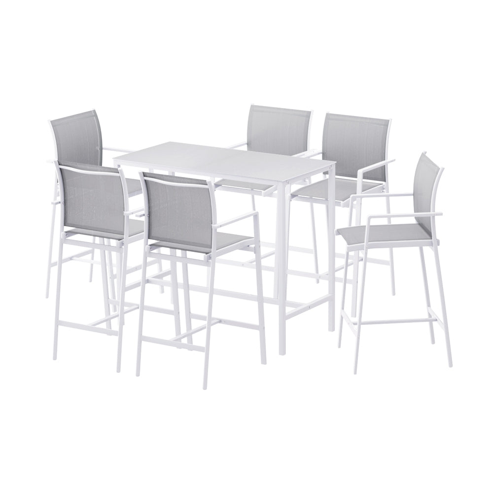 Outdoor Bar Set 7pc | Steel Table + Stools/Chairs | White