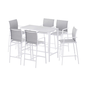 Outdoor Bar Set 7pc | Steel Table + Stools/Chairs | White