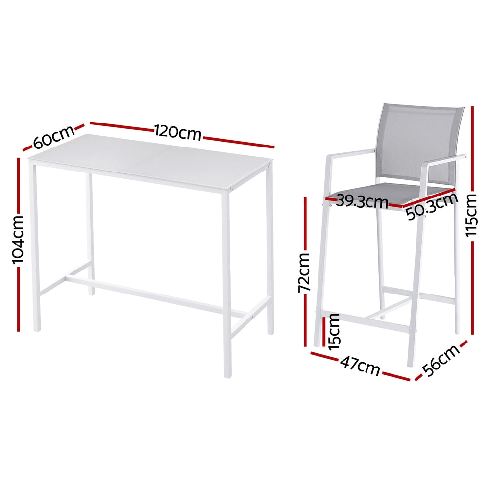 Outdoor Bar Set 7pc | Steel Table + Stools/Chairs | White