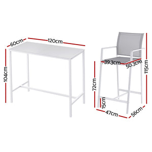 Outdoor Bar Set 7pc | Steel Table + Stools/Chairs | White