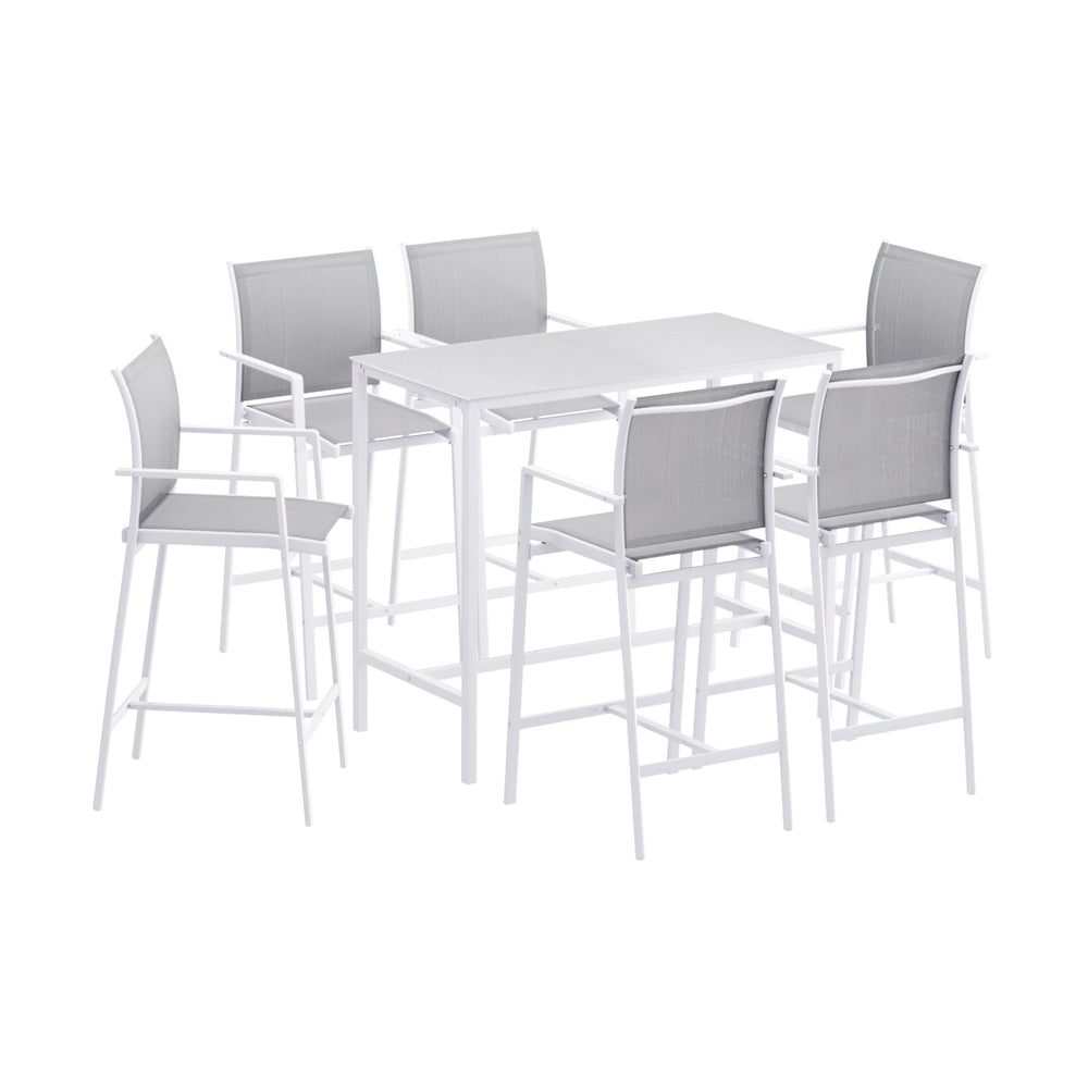 Outdoor Bar Set 7pc | Steel Table + Stools/Chairs | White