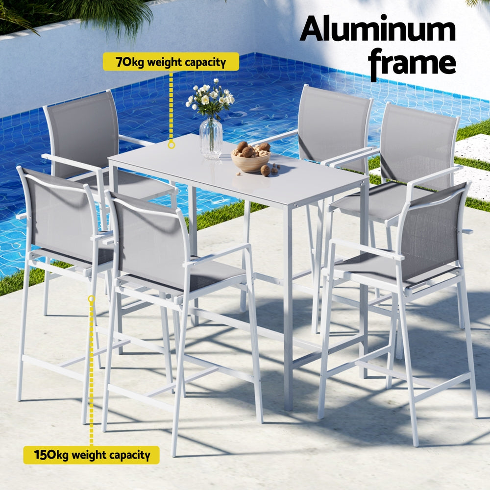 Outdoor Bar Set 7pc | Steel Table + Stools/Chairs | White