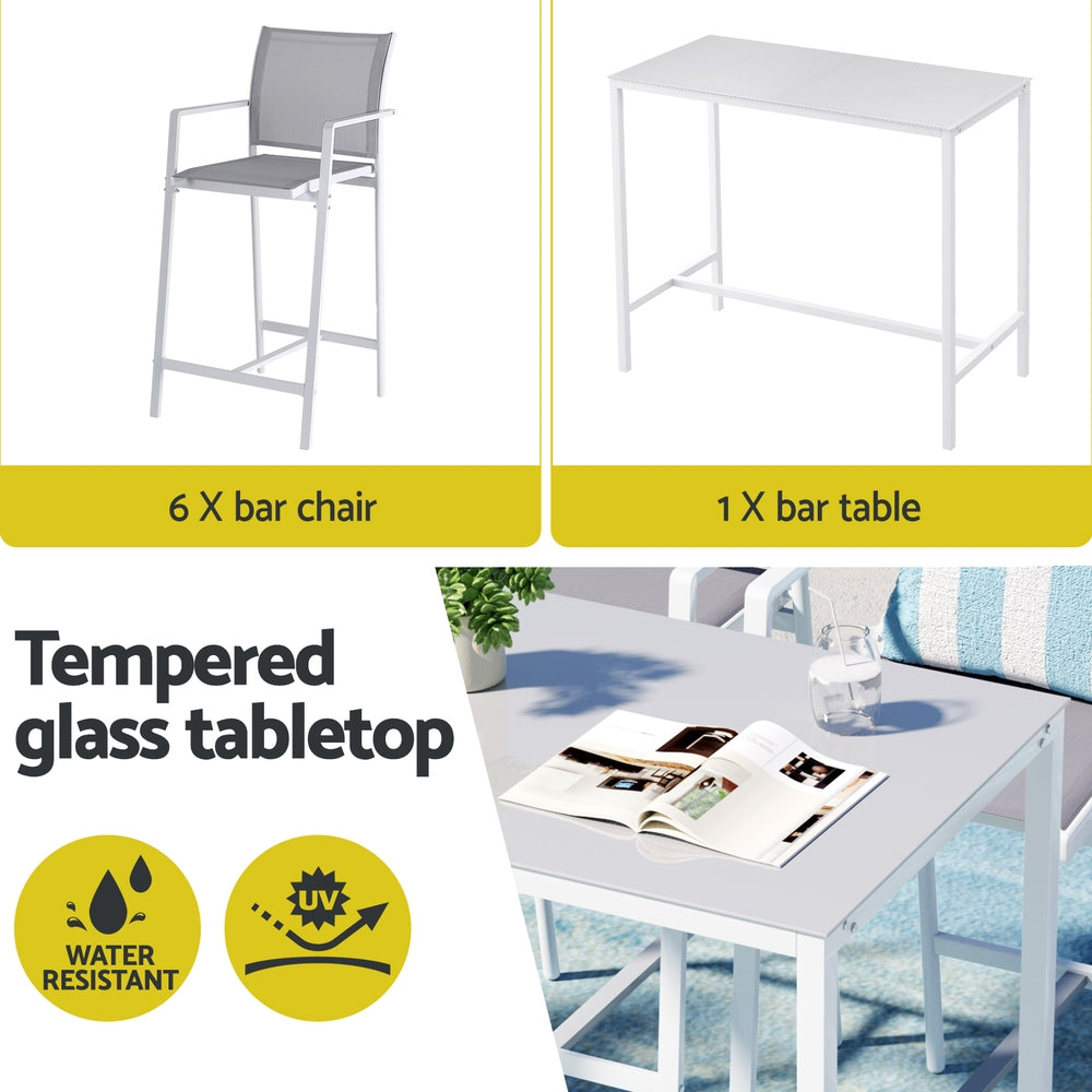 Outdoor Bar Set 7pc | Steel Table + Stools/Chairs | White