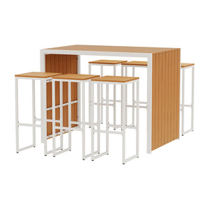 7-Piece Outdoor Bar Set | Table Chairs | Patio Bistro Set | 6 Seater