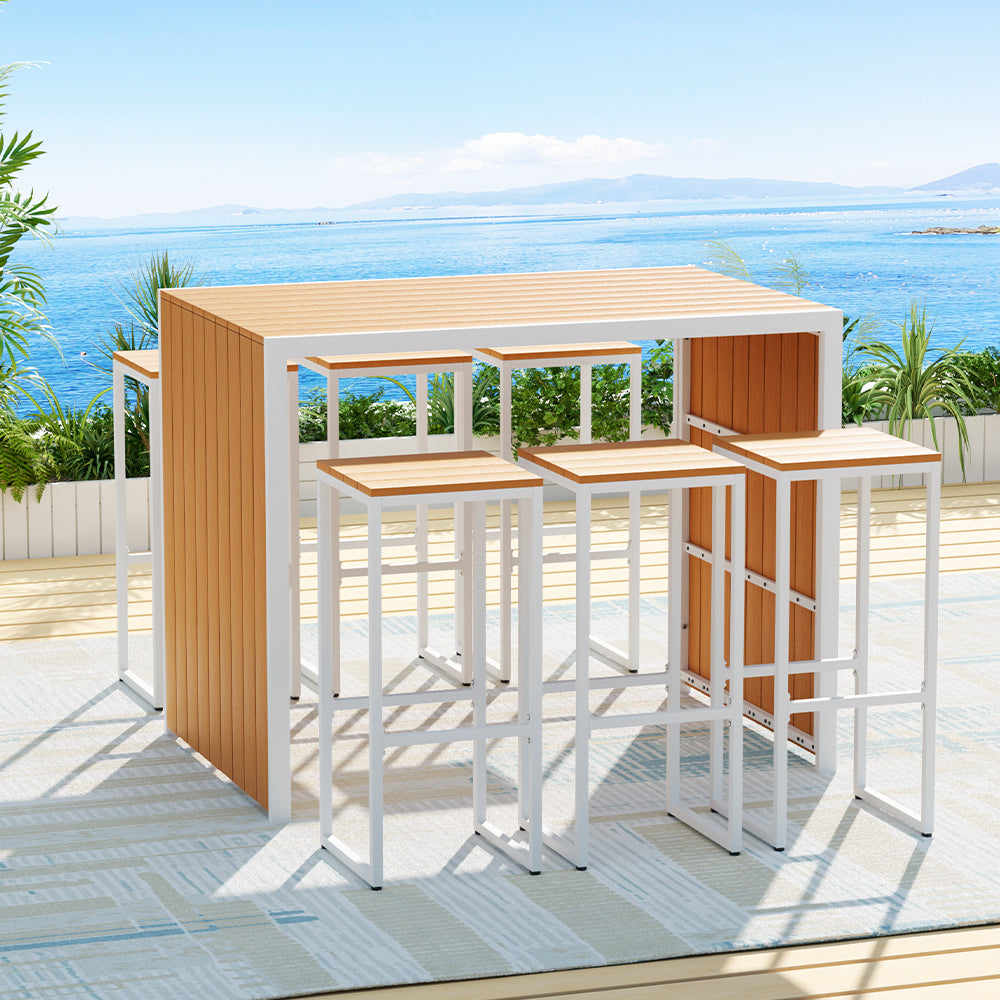 7-Piece Outdoor Bar Set | Table Chairs | Patio Bistro Set | 6 Seater