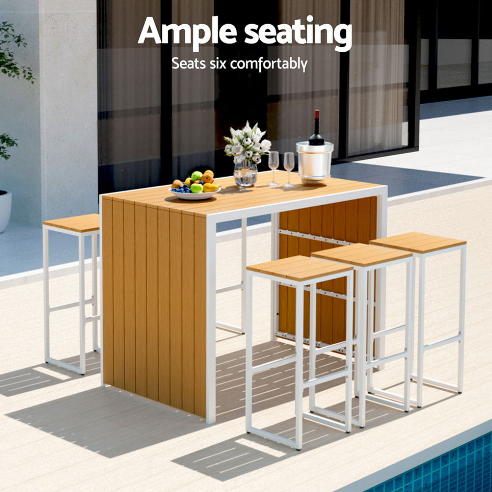 7-Piece Outdoor Bar Set | Table Chairs | Patio Bistro Set | 6 Seater