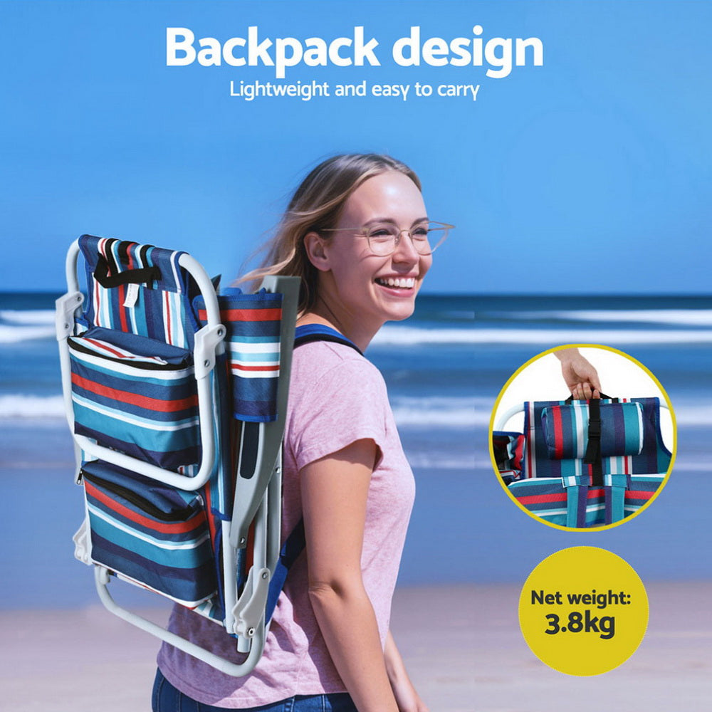 Beach Fishing Chair | Backpack with Cooler Storage | Lightweight Blue Design