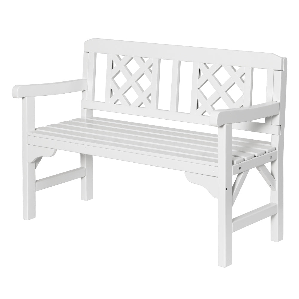 Outdoor Garden Bench | Wooden Chair | 2 Seat | Patio Furniture | Lounge | White