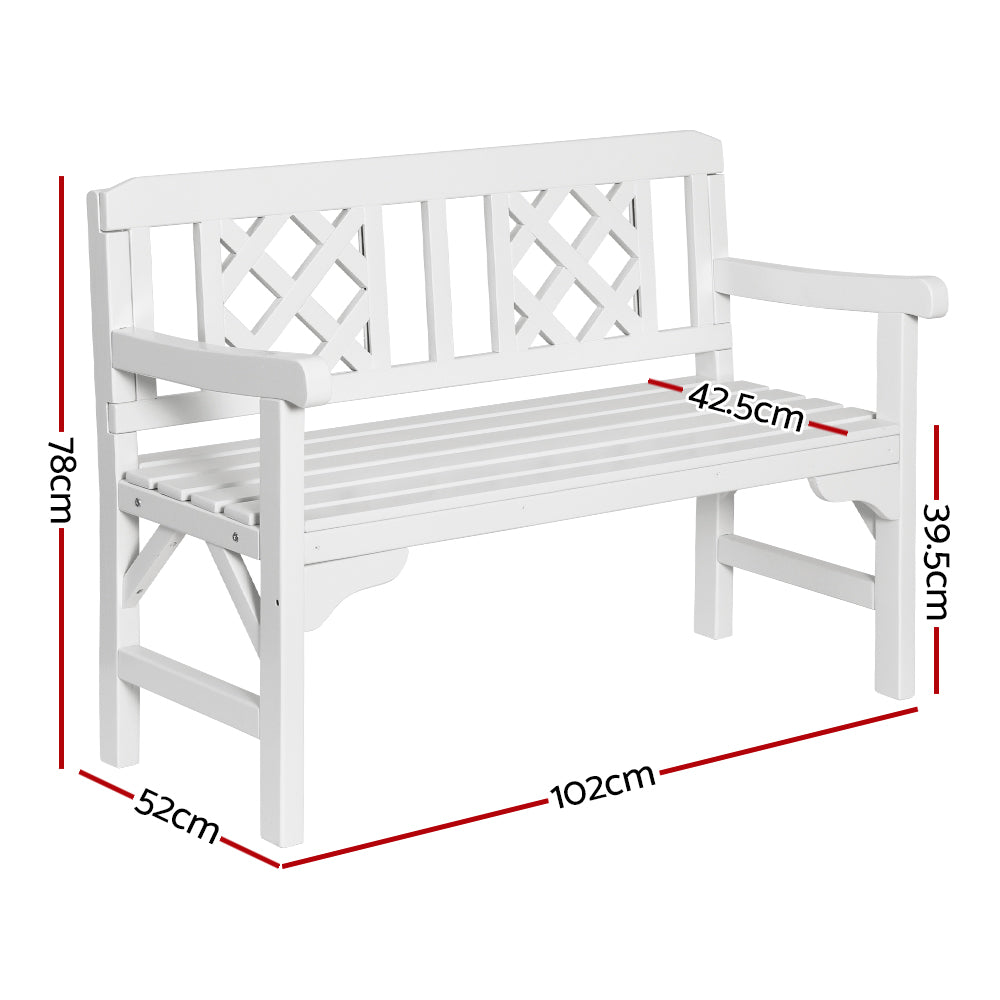 Outdoor Garden Bench | Wooden Chair | 2 Seat | Patio Furniture | Lounge | White