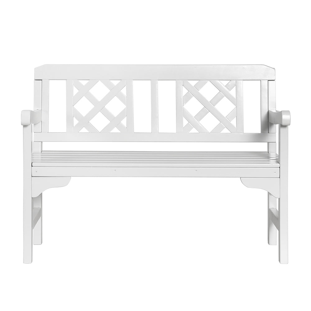 Outdoor Garden Bench | Wooden Chair | 2 Seat | Patio Furniture | Lounge | White