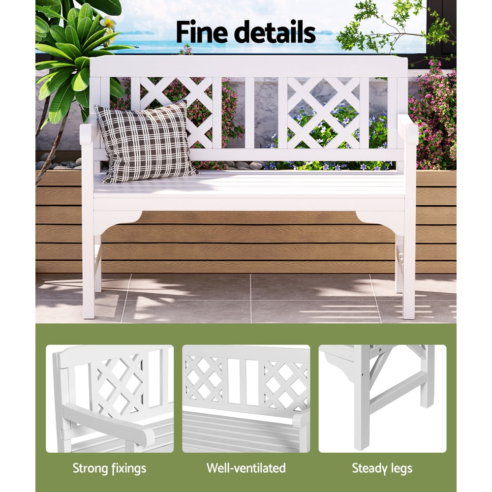 Outdoor Garden Bench | Wooden Chair | 2 Seat | Patio Furniture | Lounge | White