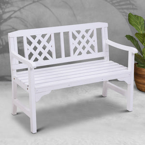 Outdoor Garden Bench | Wooden Chair | 2 Seat | Patio Furniture | Lounge | White