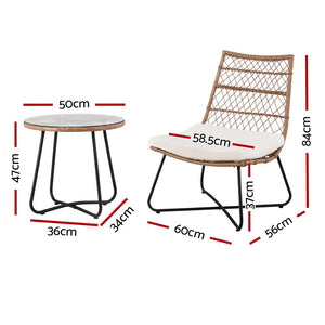 Outdoor Bistro Set | 3PC Wicker Patio Furniture | Brown