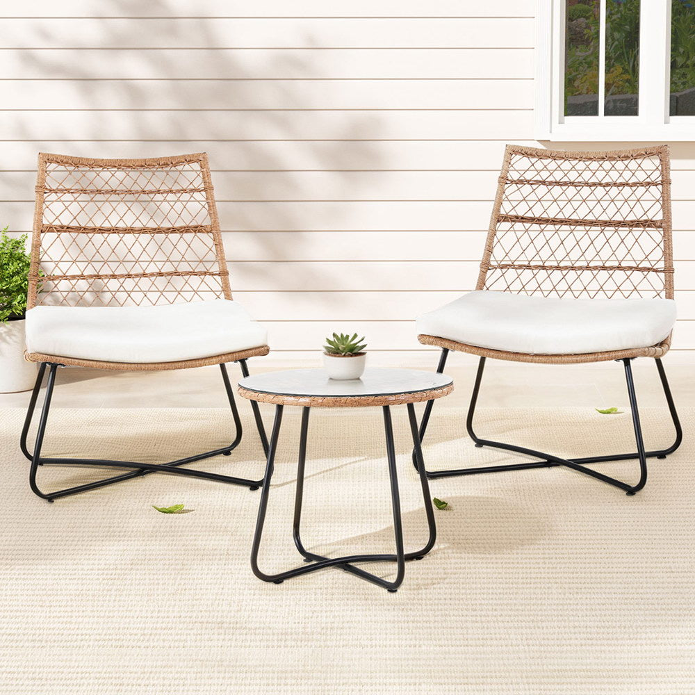 Outdoor Bistro Set | 3PC Wicker Patio Furniture | Brown