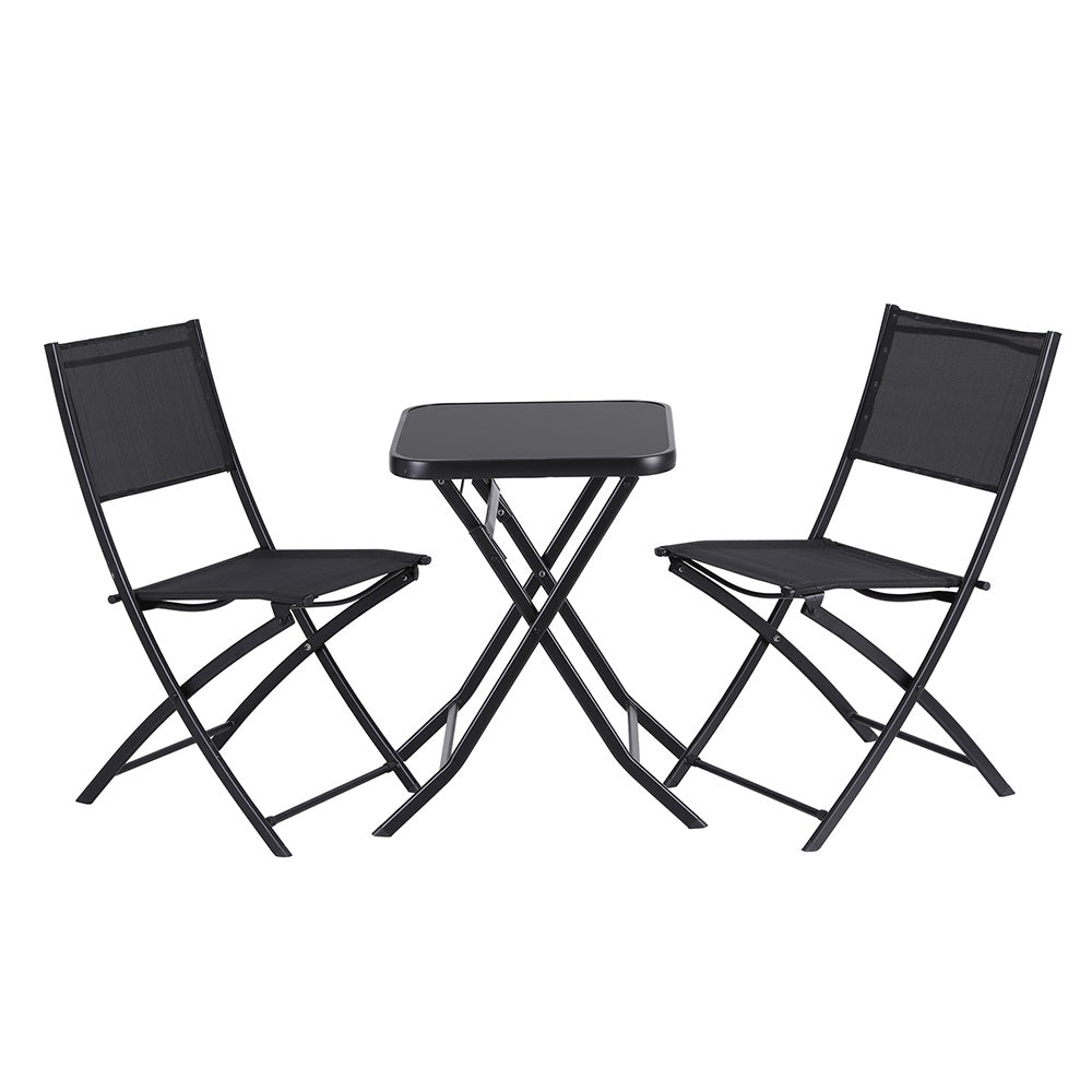 Folding Outdoor Bistro Set | Table + Chairs | Steel | Black