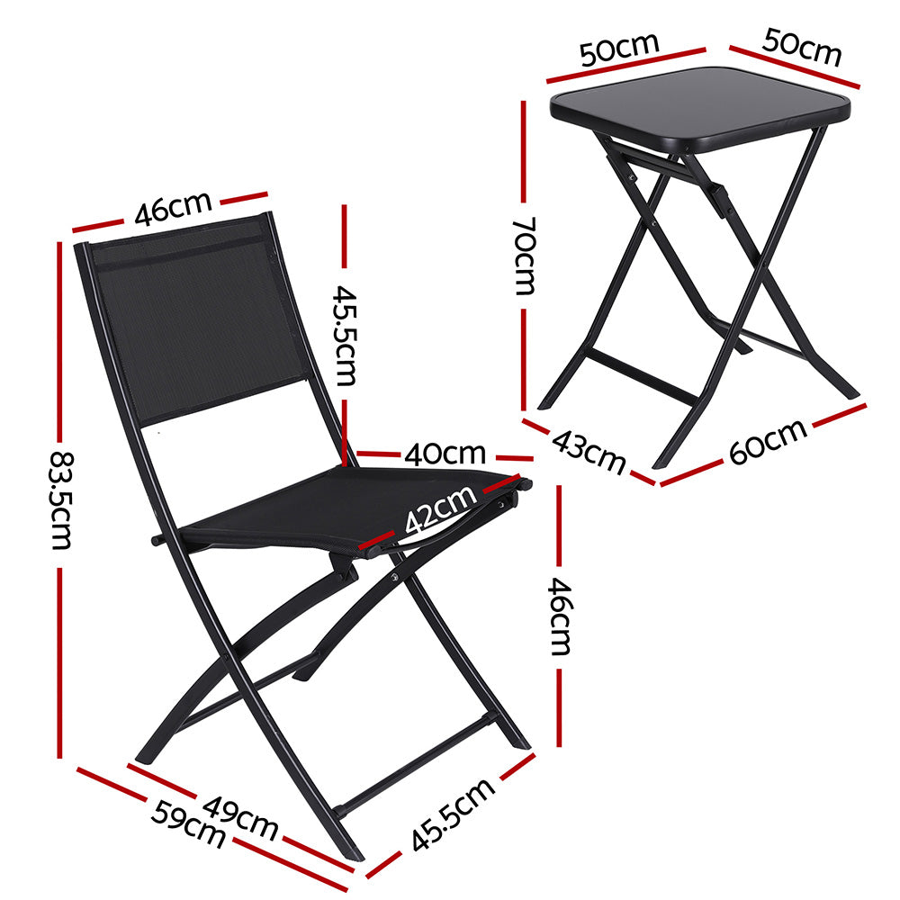 Folding Outdoor Bistro Set | Table + Chairs | Steel | Black