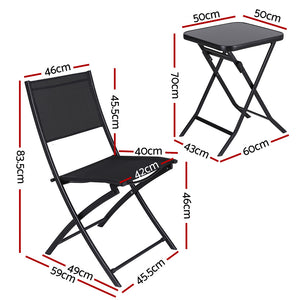 Folding Outdoor Bistro Set | Table + Chairs | Steel | Black
