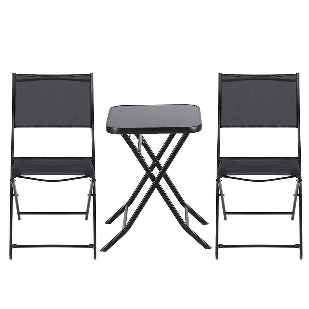 Folding Outdoor Bistro Set | Table + Chairs | Steel | Black