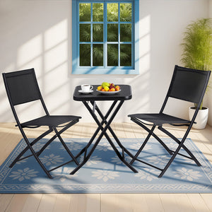 Folding Outdoor Bistro Set | Table + Chairs | Steel | Black