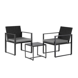 Gardeon Outdoor Bistro Set | 3PCS | Wicker Chairs + Table | With Cushions | Black