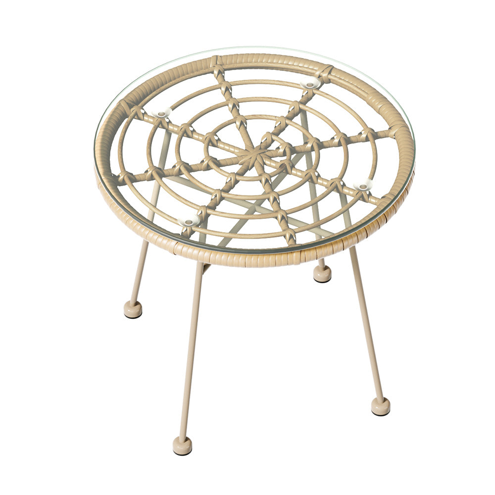 3PC Outdoor Bistro Set | Patio Furniture | Rope Setting Chairs Table | Beige