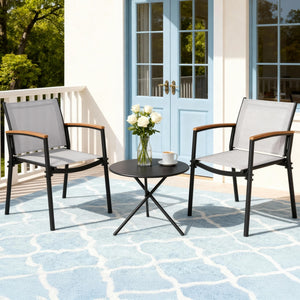 Outdoor Dining Set 3pc | Table + 2 Chairs | Steel Frame | Textilene Seats