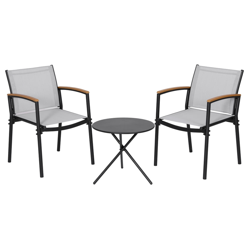Outdoor Dining Set 3pc | Table + 2 Chairs | Steel Frame | Textilene Seats