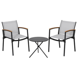 Outdoor Dining Set 3pc | Table + 2 Chairs | Steel Frame | Textilene Seats