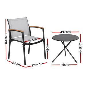 Outdoor Dining Set 3pc | Table + 2 Chairs | Steel Frame | Textilene Seats