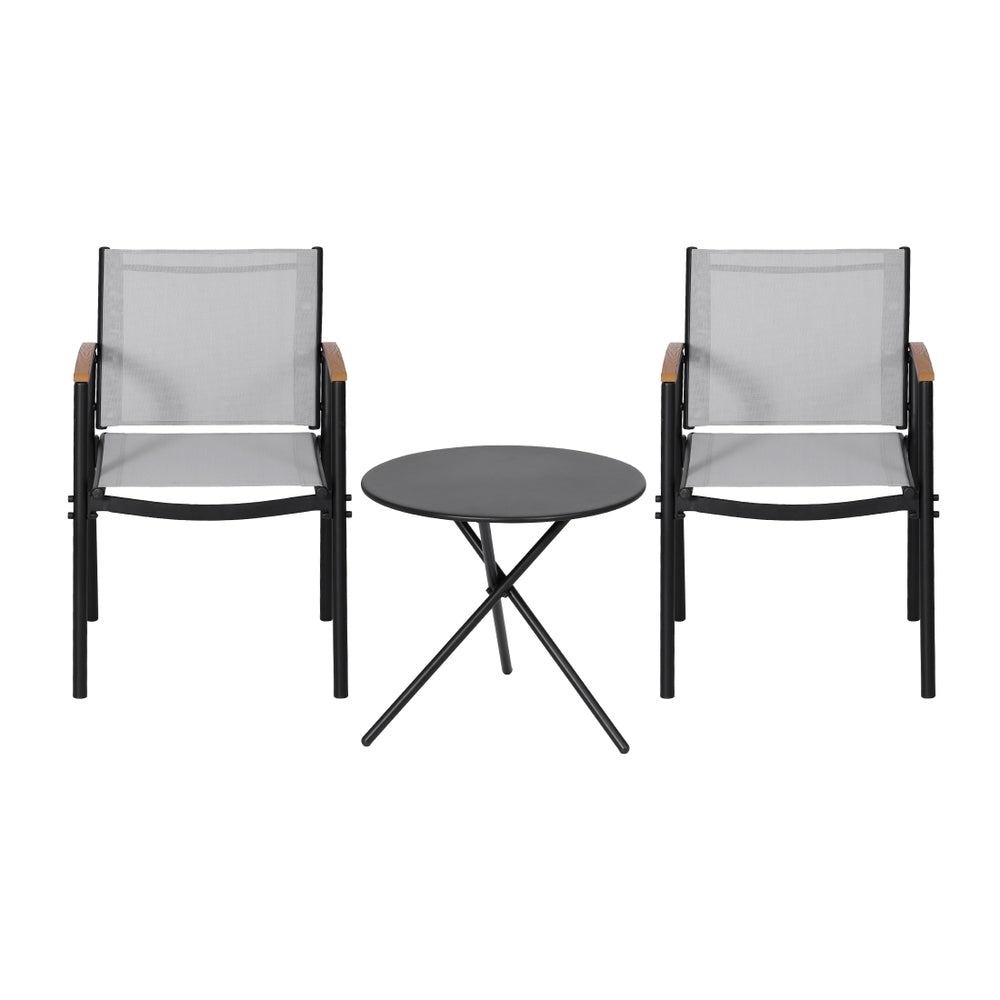 Outdoor Dining Set 3pc | Table + 2 Chairs | Steel Frame | Textilene Seats