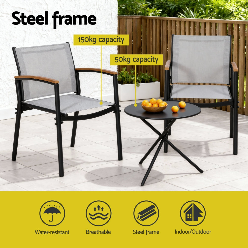 Outdoor Dining Set 3pc | Table + 2 Chairs | Steel Frame | Textilene Seats