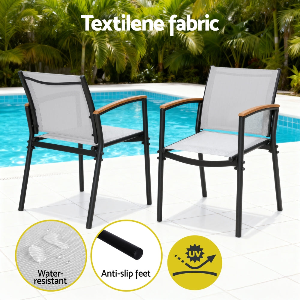 Outdoor Dining Set 3pc | Table + 2 Chairs | Steel Frame | Textilene Seats