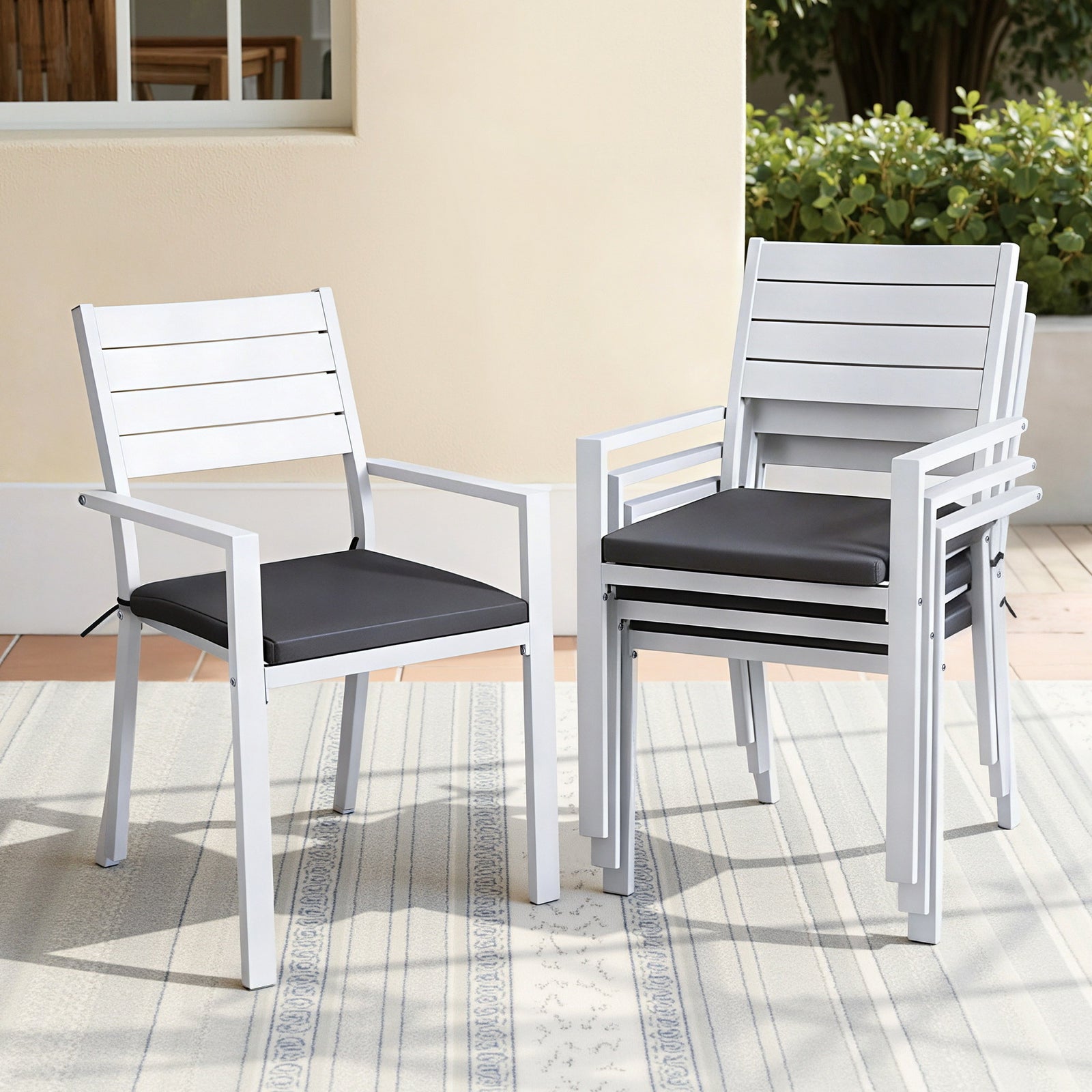 Outdoor Dining Chairs | 4 Pack Stackable Aluminium Patio Chairs