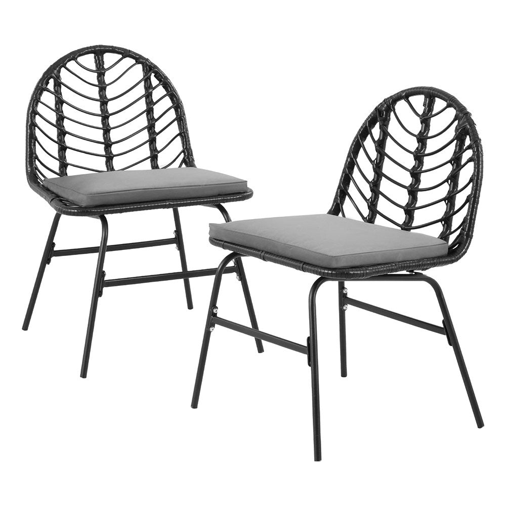 Outdoor Chairs | Set of 2 | Wicker Dining Lounge Patio Furniture | Black