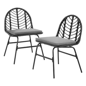 Outdoor Chairs | Set of 2 | Wicker Dining Lounge Patio Furniture | Black