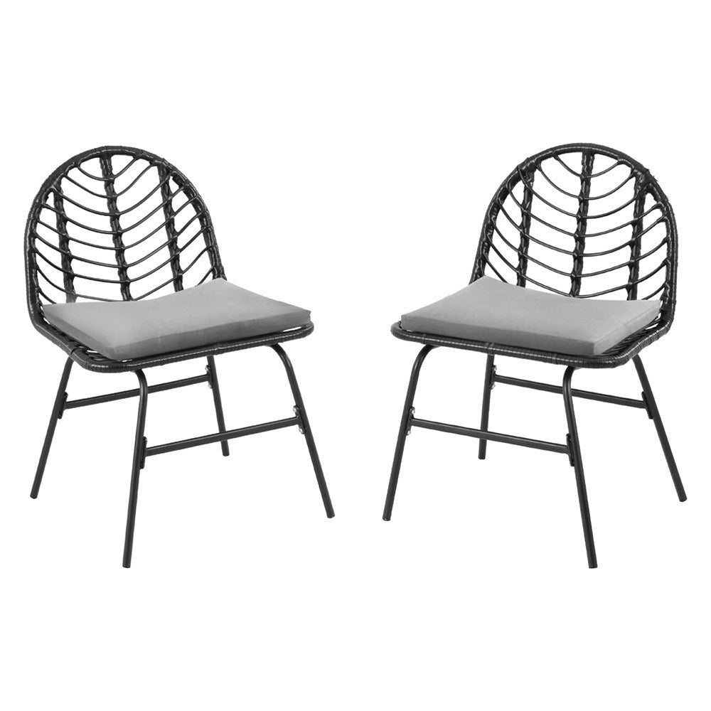 Outdoor Chairs | Set of 2 | Wicker Dining Lounge Patio Furniture | Black