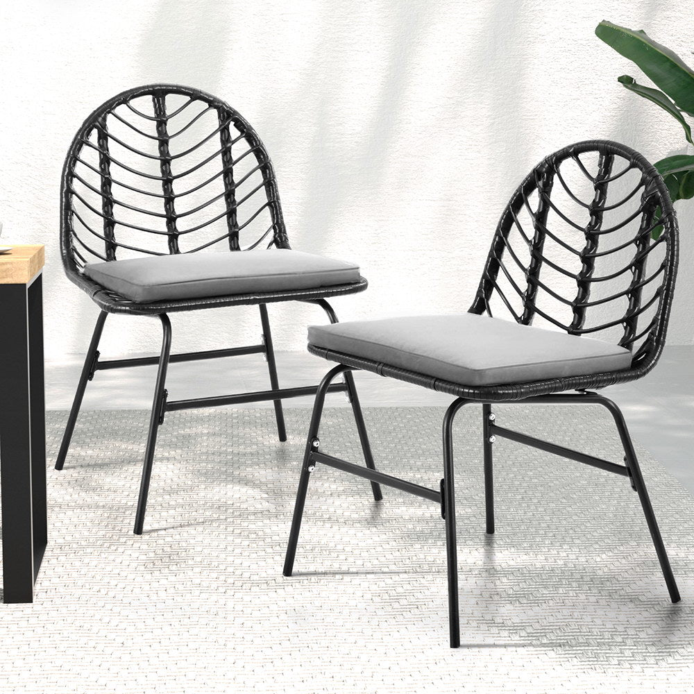 Outdoor Chairs | Set of 2 | Wicker Dining Lounge Patio Furniture | Black