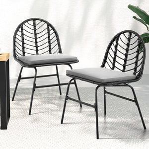 Outdoor Chairs | Set of 2 | Wicker Dining Lounge Patio Furniture | Black