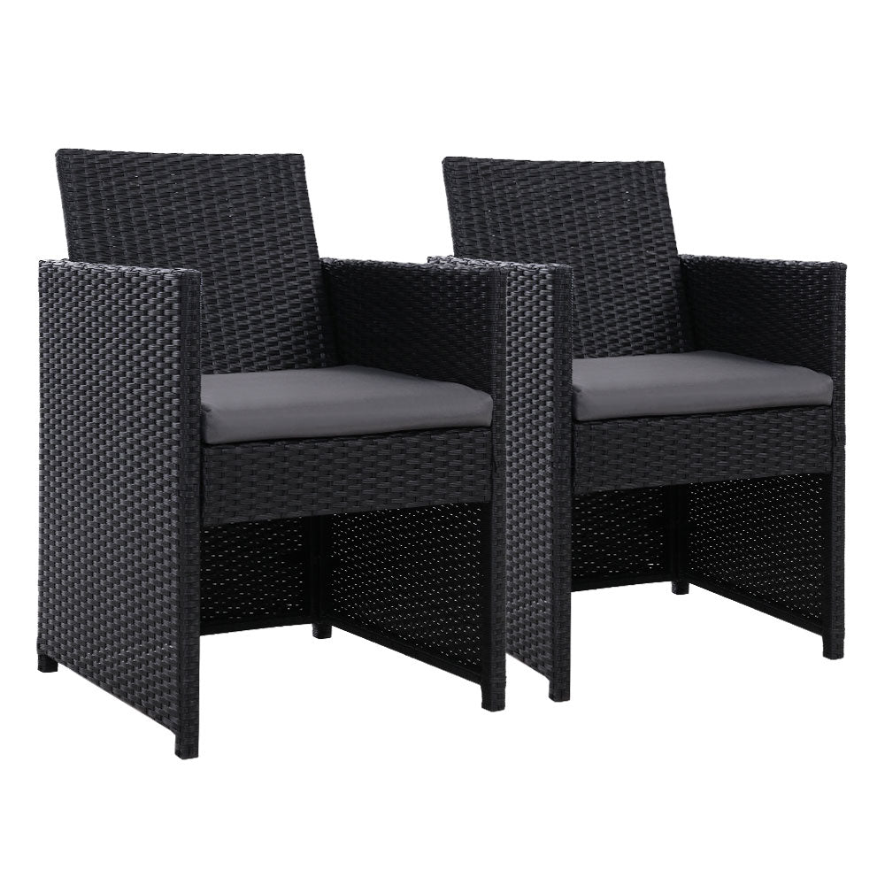 2PC Outdoor Dining Chairs | Patio Furniture | Wicker Garden Cushion | Hugo