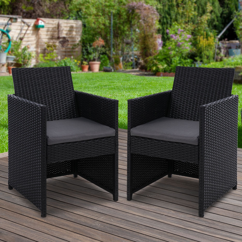2PC Outdoor Dining Chairs | Patio Furniture | Wicker Garden Cushion | Hugo