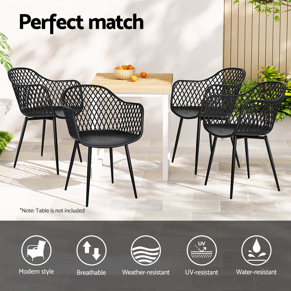 4PC Outdoor Dining Chairs | PP Lounge Chair | Patio Furniture | Garden | Black