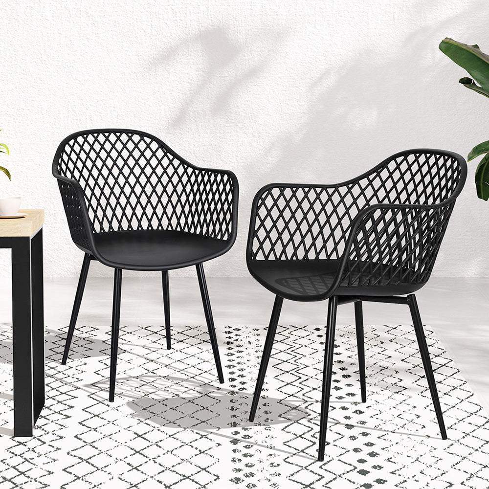 4PC Outdoor Dining Chairs | PP Lounge Chair | Patio Furniture | Garden | Black