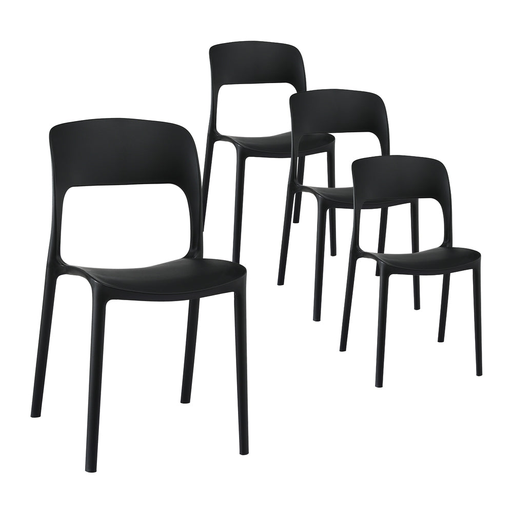 Outdoor Dining Chairs 4pc | Stackable PP Patio Furniture | Black