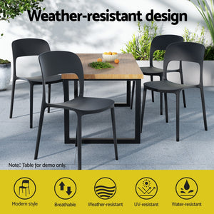 Outdoor Dining Chairs 4pc | Stackable PP Patio Furniture | Black